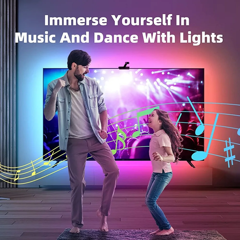 电视背光梦想彩色USB供电的发光二极管条形灯,带应用控制摄像头,用于游戏装饰