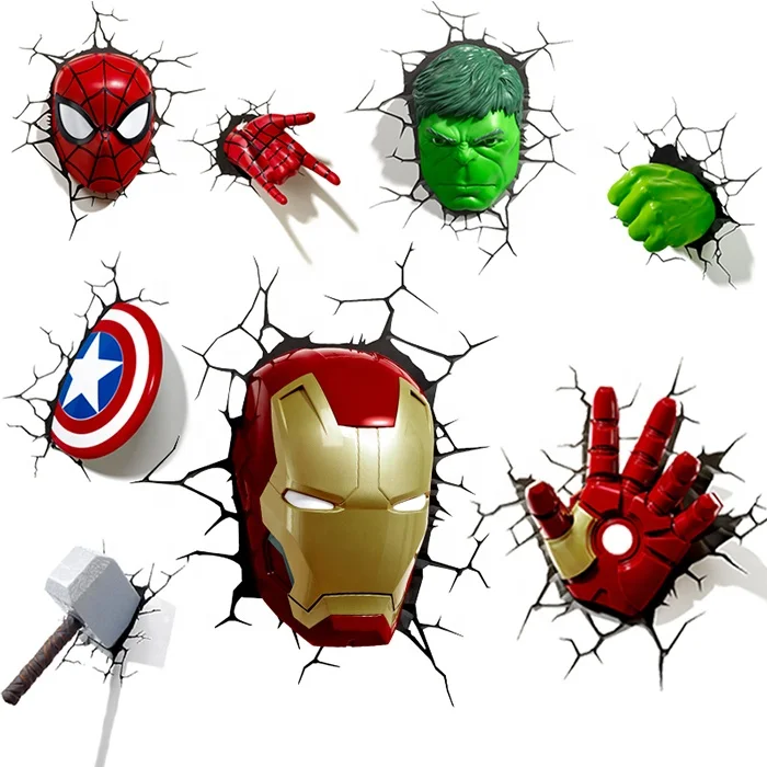 Marvel Avengers 3D Wall FX Light Spiderman Iron Man Captain America Kids Room 