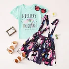 Baby Clothes 2021 Summer Skirt Suit Pink Print T-shirt Black Unicorn Print Suspender Skirt 2pcs Baby Girls Clothes Sets