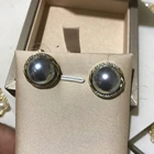 Seed Earrings New Thread Ball Seed Bead Bridal Earrings Pearls With Diamonds S925 Dark Color