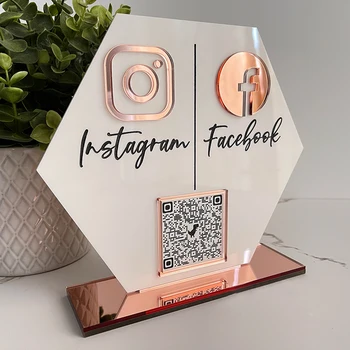 Custom Table Top Business Instagram Social Media Sign Mirror QR Code Acrylic Social Media Sign