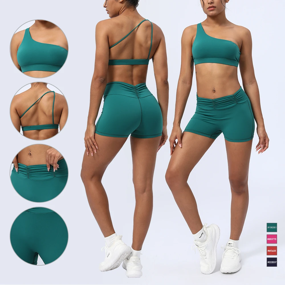 New Design Women 2 Piece Set Yoga Sport Long Sleeve Shirt Yoga Shorts Suit