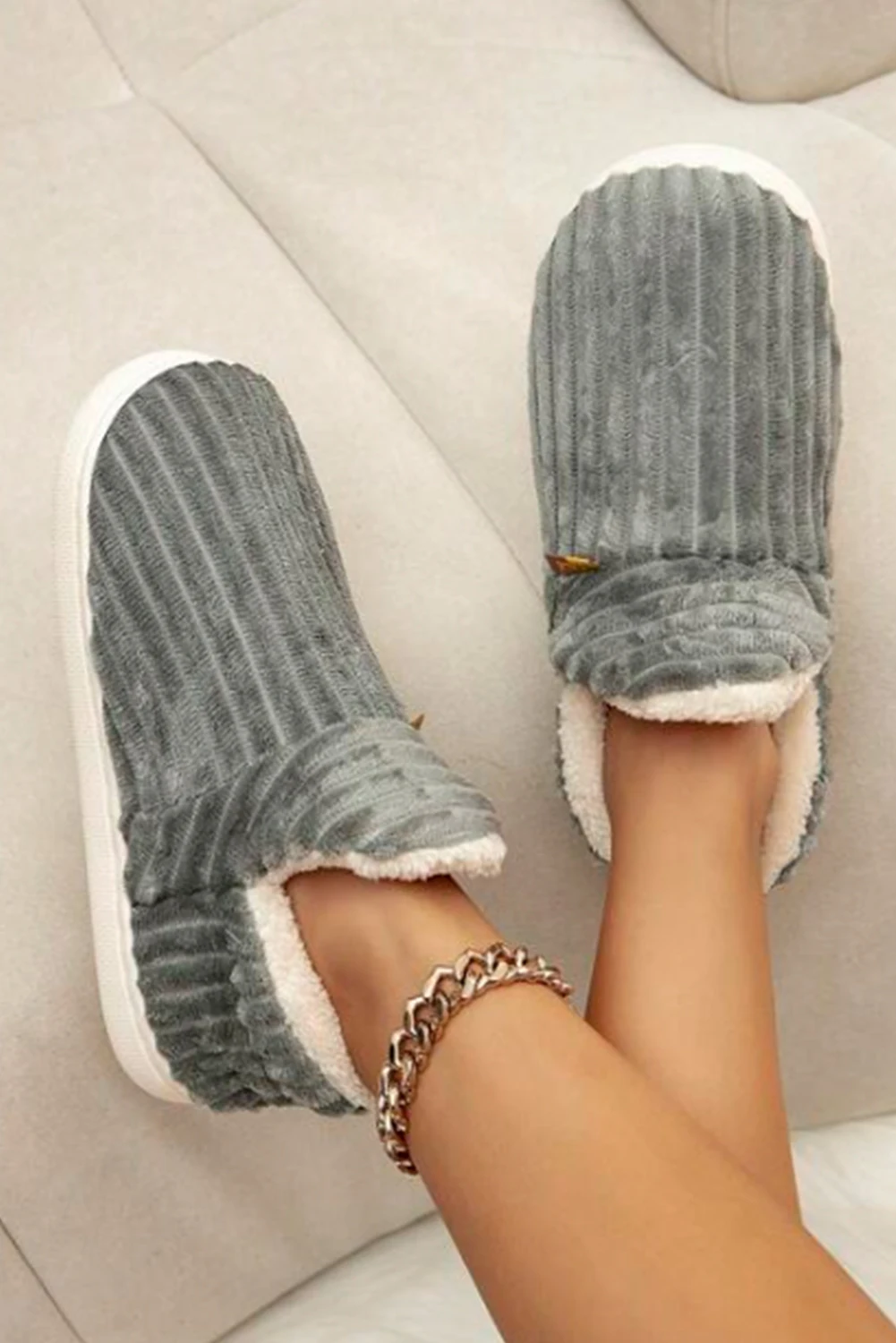 Dear-Lover Other Clothing Real Teal Ribbed Round Toe Slip On Winter Slippers For Women