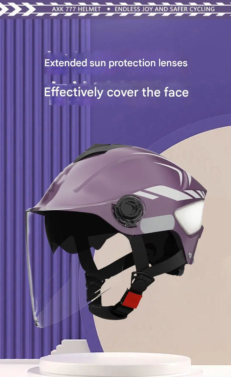 New Electric Bike Half Face Helmet ABS Double Lens Sun Protection DOT Approved Summer Adjustable Motorcycle