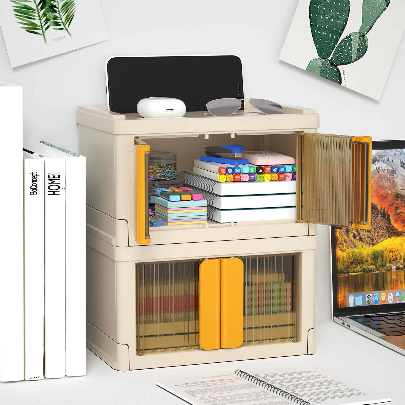 HAIXIN Plastic Office Desktop Household Snacks Storage Organizer Mini Foldable Box with Lid
