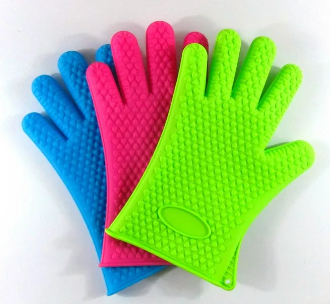 Heat Resistant Oven Mitts BBQ Gloves Cooking Baking Barbecue Potholder Silicone Gloves with Fingers