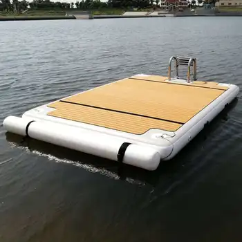 Drop Stitch PVC Teak Foam Inflatable Swim Platform Floating Dock With Ladder