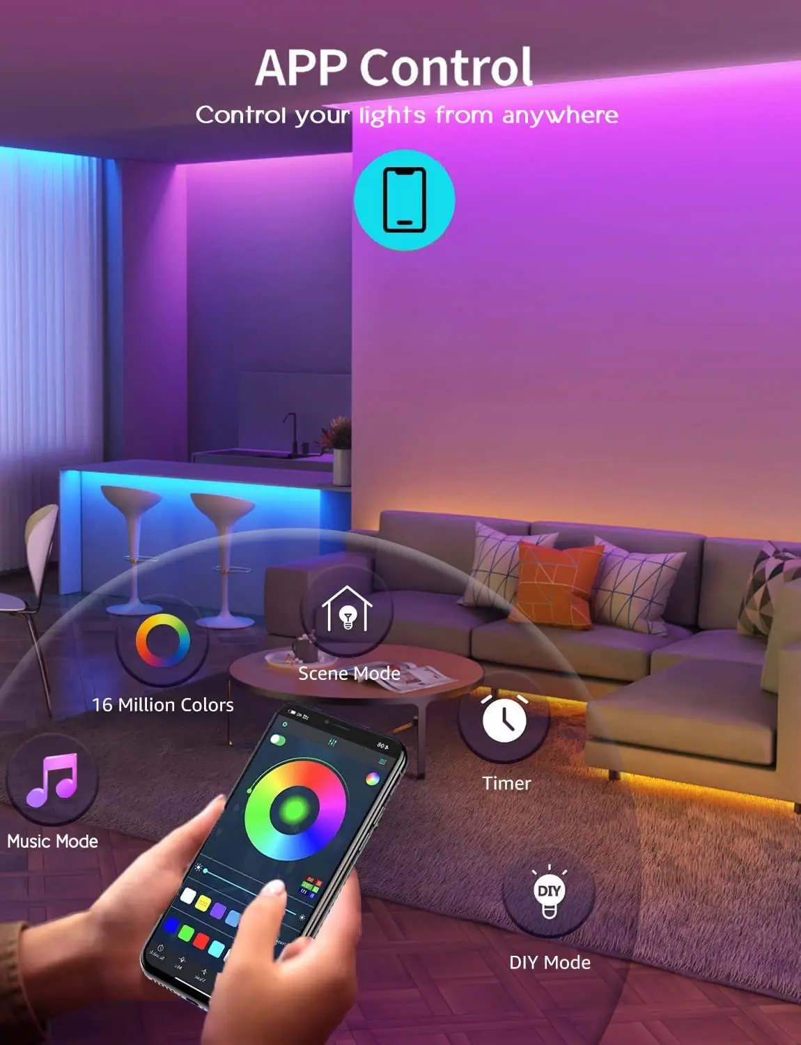 Hot Selling good quality App controlled full kit music SMD5050 5M 10M Outdoor Flexible waterproof smart RGB LED strip Light
