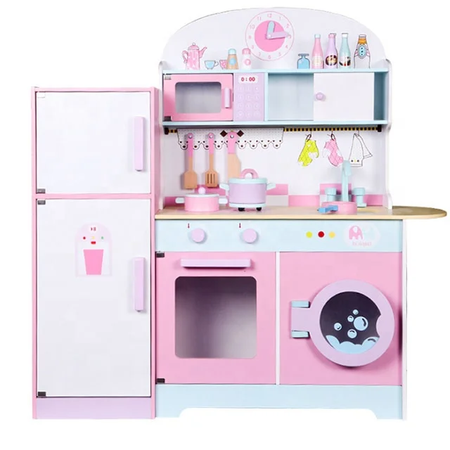 Top Quality New Design Large Wooden Cooking Pretend Kids Kitchen Play Set