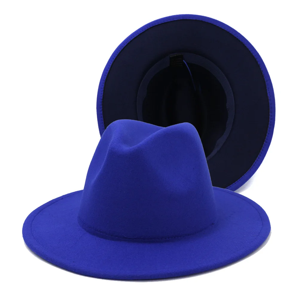 Junes Young Womens 100% Wool Felt Fedora Hat Wide Brim Classic Hat RoyalBlue 
