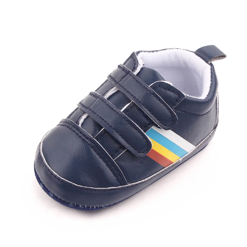 Spring and Autumn PU Leather Striped Double Line with Soft Soled Baby Indoor Walking Shoes details