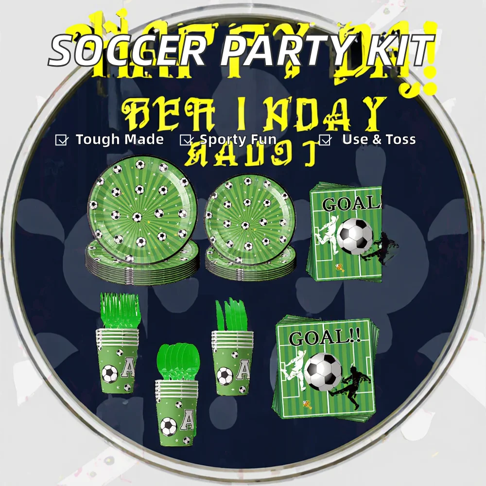 Modern Sports Theme Soccer New Year Party Decorations Disposable Eco-Friendly Paper Dinnerware Sets-7/9INCH Round Plates Napkins supplier