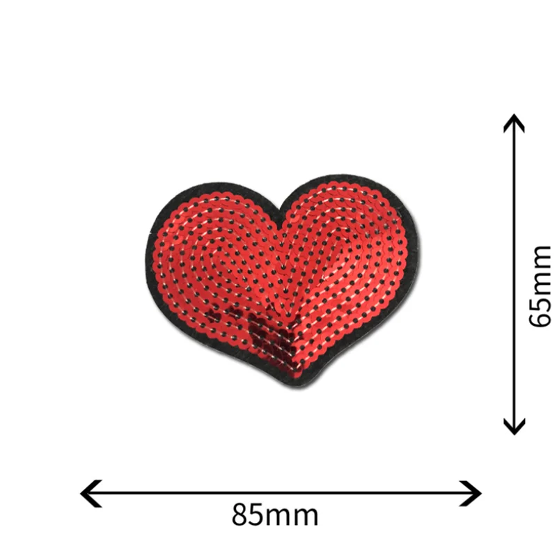 Wholesale Price Custom Fashion Colored Iron on Heart-shaped Sequin Patches for Bag Hat Clothes