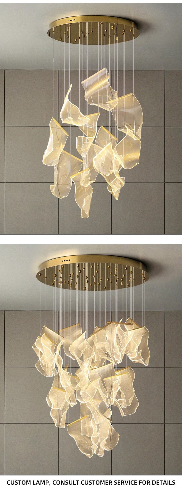 CPL-18 Experienced Custom Hotel Lobby Hall Decoration Lighting Luxury Acrylic LED Pendant Large Project Chandelier manufacture