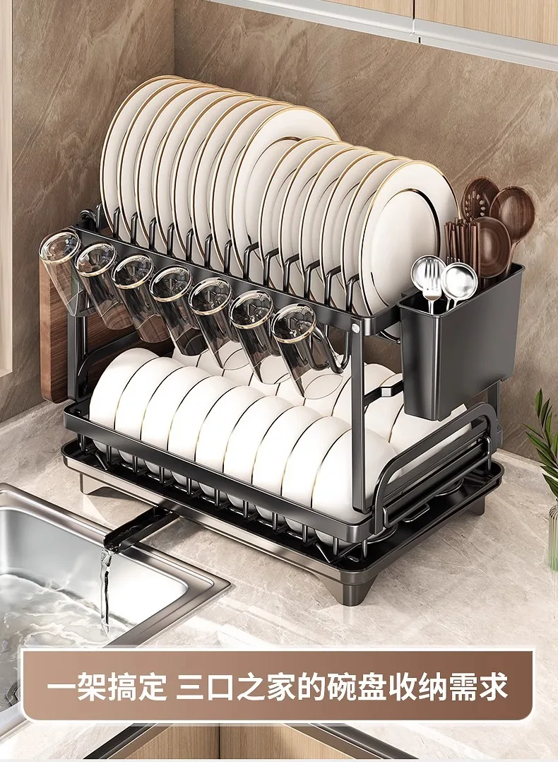 New cabinet double-layer dish storage rack  iron drainage bracket miscellaneous rack punching free storage rack drainage