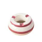 Bonwill White Red Black Pot Line Ceramic Ashtray with Lid