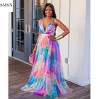 Tie Dye MISS Wholesale Printed Women Clothing Dress Fashion Tie Dye Straps Printing Maxi Dress