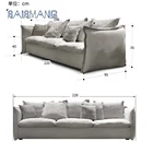 Gray Italian 3 Seats Modern Gray Fabric Sectional Couch Living Room Sofa