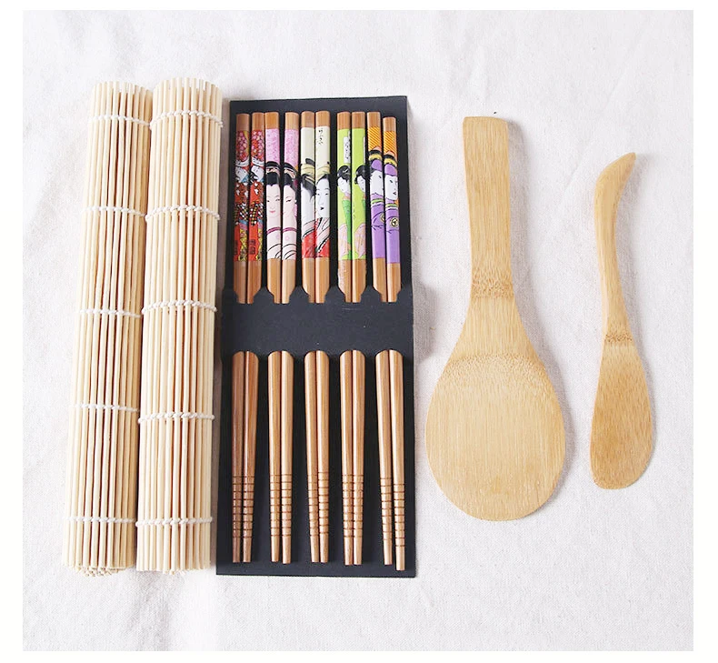 Sushi tool set, Rice ball mold, Sushi curtain rice spoon chopsticks bamboo knife four-piece set