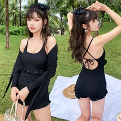Fashion spa swimsuit Korean version of the sexy swimsuit female spot one-piece slimming flesh-shading thin ins network style