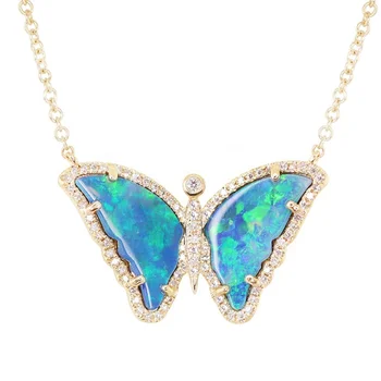 Gemnel luxury jewelry 925 sterling silver 18k gold crystals opal butterfly necklace