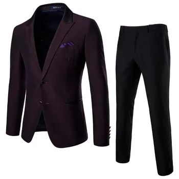 Purple Men Suits 2 Pieces Two Button Groom Tuxedo Blazer Jacket Pants 2020