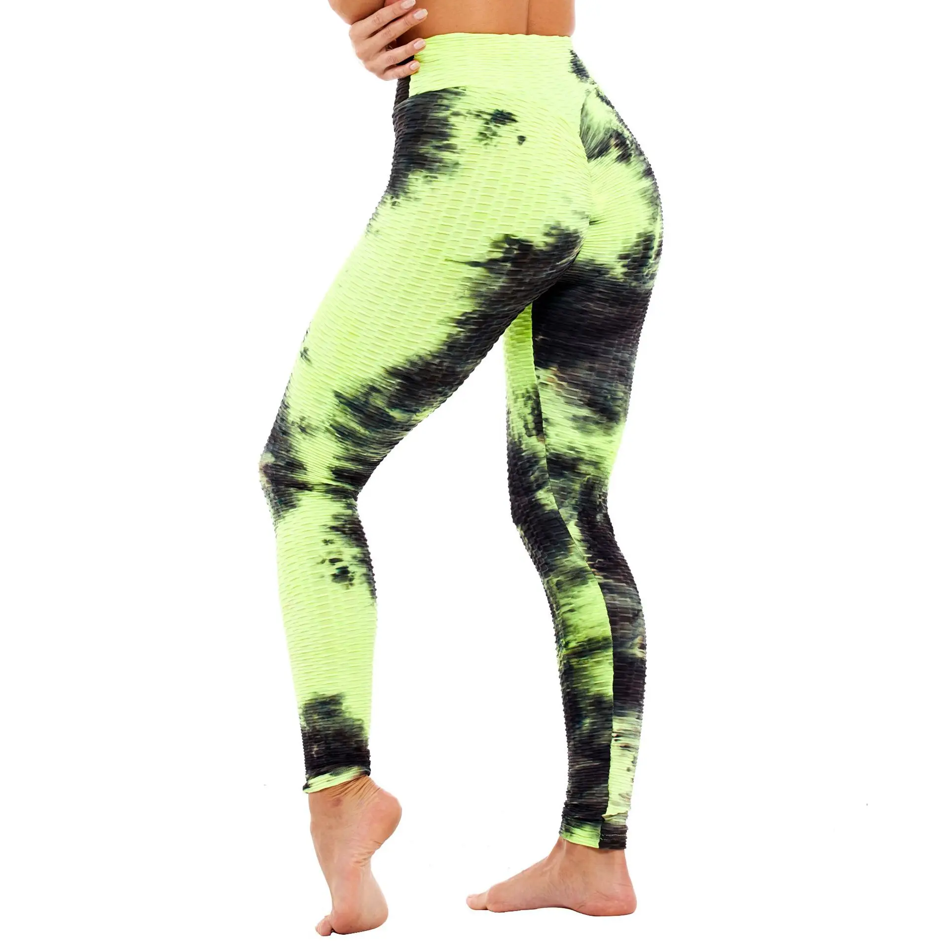 In stock seamless tie dye leggings women yoga fitness bubble high waist custom printed leggings
