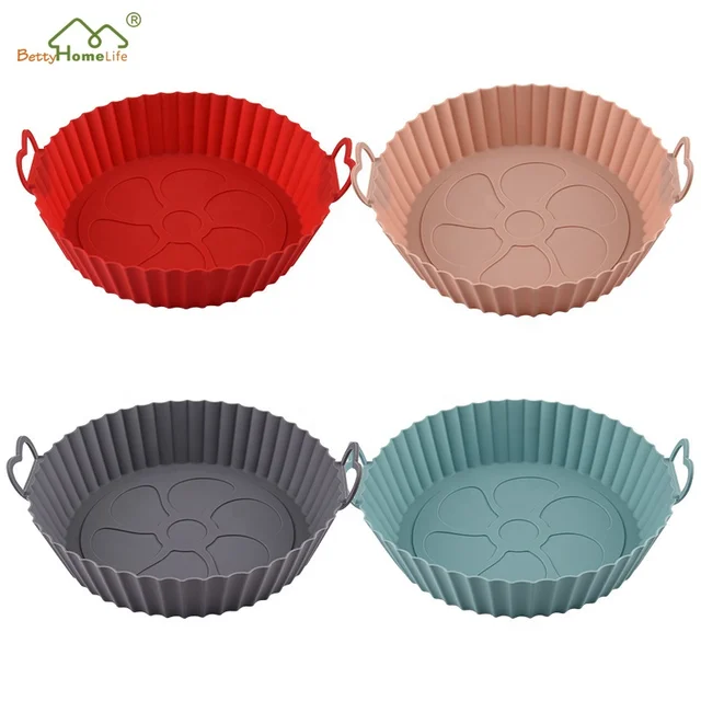 4 Pack Reusable 8.5inch Air Fryer Grey Silicone Liners Basket Pot Suitable for Insert 6.3 Qt Airfryer