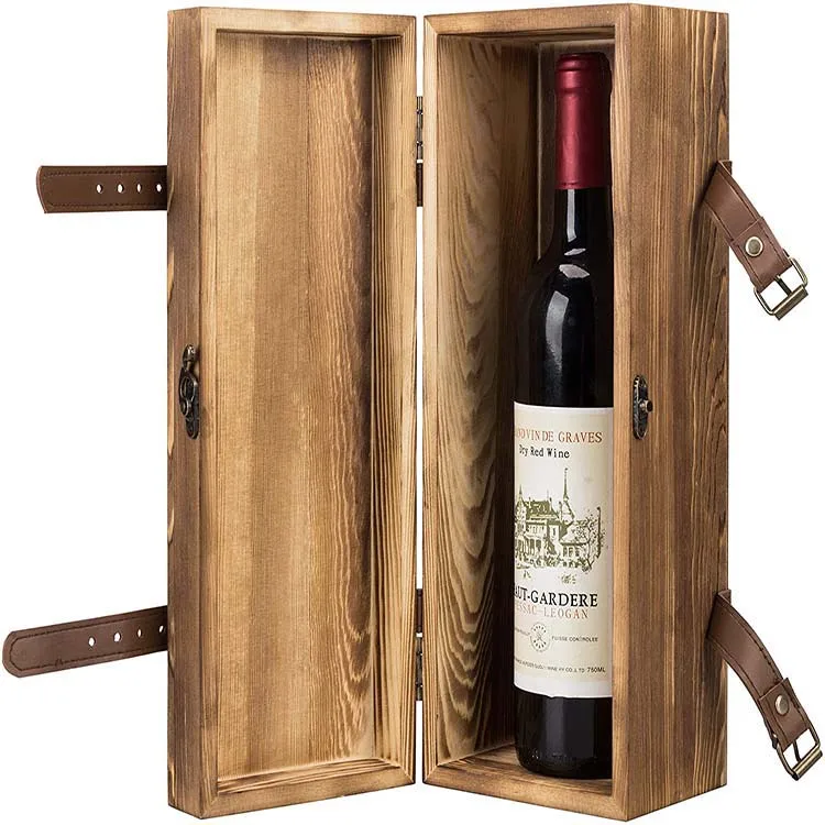 vintage brown wood single bottle wine gift box