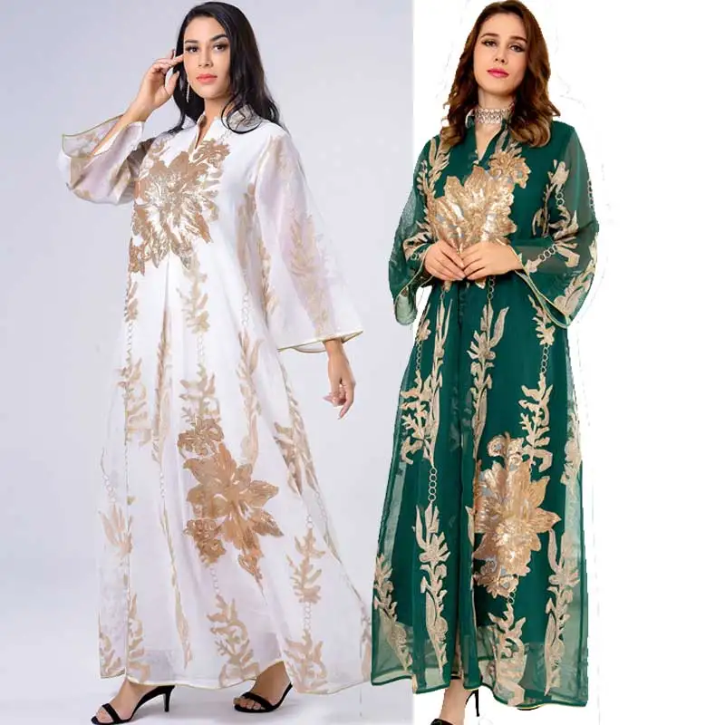 2021 Golden Sequin Embroidered Muslim 