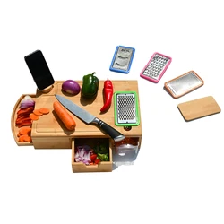 Recycled Premium Kitchen Bamboo Chopping Block Cutting Board With Containers Phone Holder Vegetable Grater