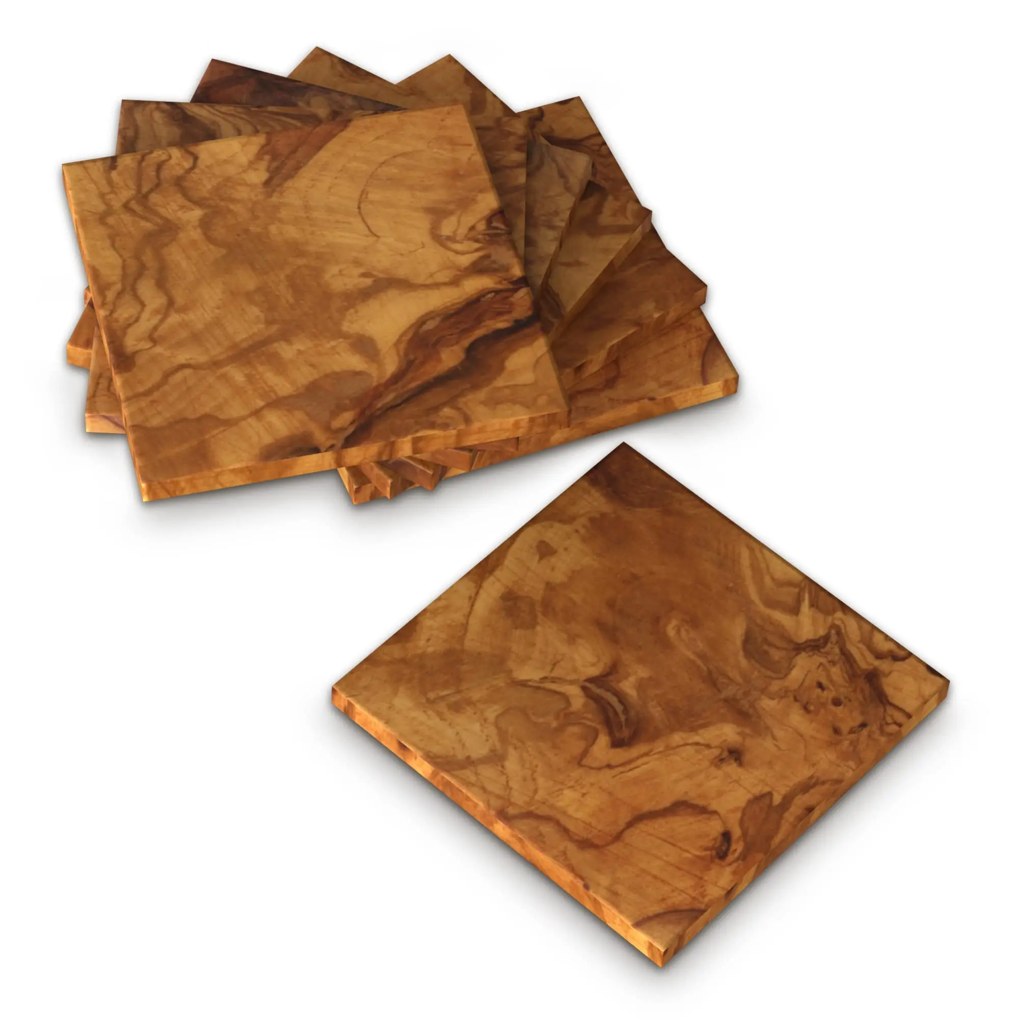 Custom Olive Wood 6pcs Set Coasters for Wooden Table for Office Desk Tabletop Protection Dinning Table