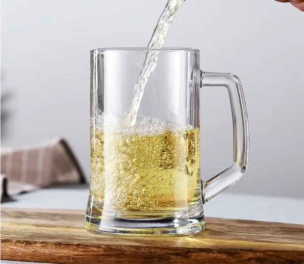 Beer Glass Stein with Handle Clear Lead-Free Freezer Beer Cup Heavy Drinking Glass for Beer Milk Juice Bar Beverages