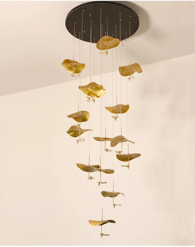 Customized Size Copper Gold Large Chandelier Hotel Restaurant Pendant Lighting Stairwell Big hanging Lamp For High Ceilling