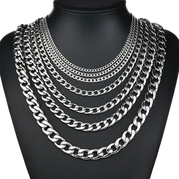 Curb Cuban Mens Necklace Chain Gold Black Silver Color Stainless Steel Necklaces for Men Fashion Jewelry 3/5/7/9/11mm