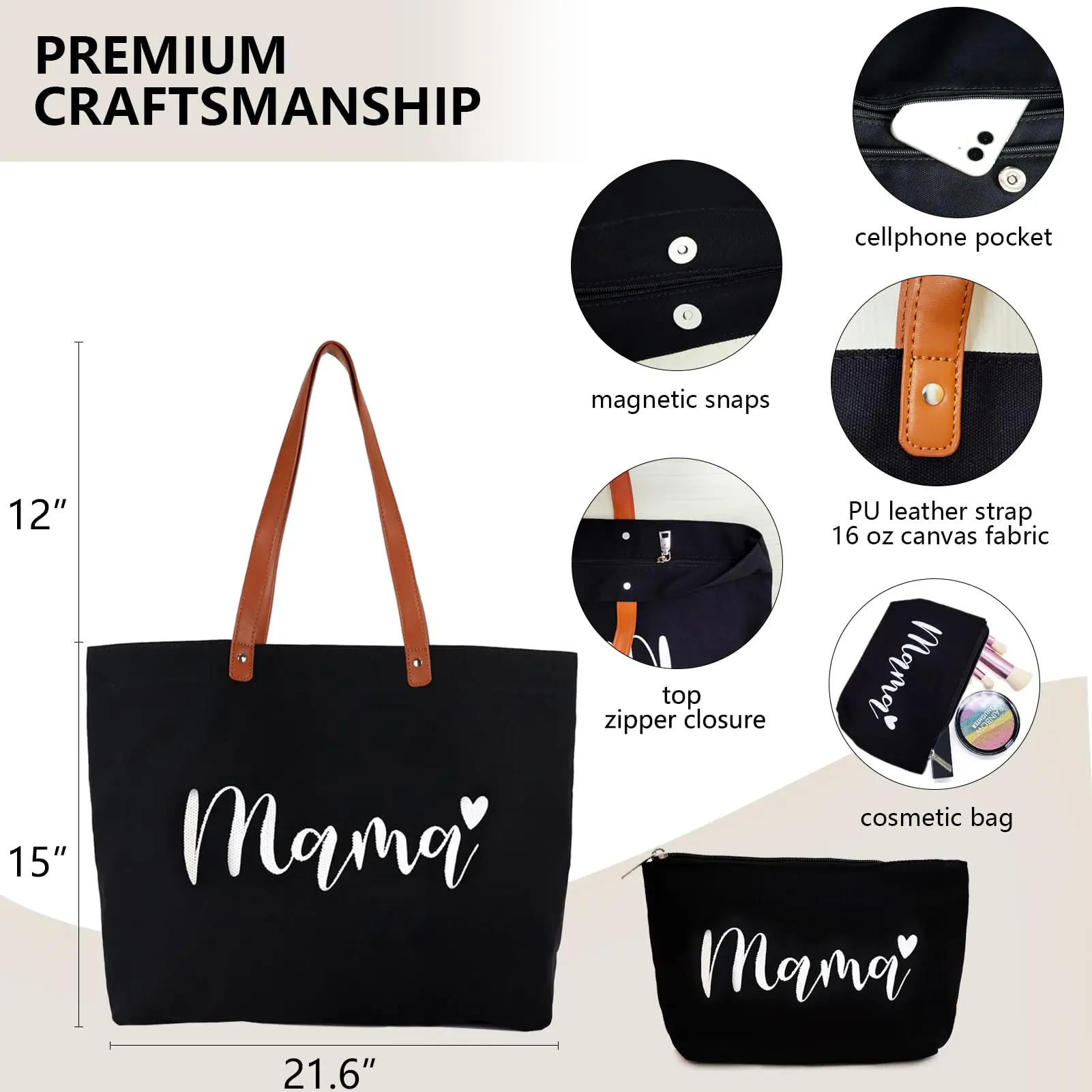 Customizable Leather Handle Tote Bag Reusable Hospital Shopping Beach Travel Cotton Canvas Mama Bag with Custom Logo Pattern supplier
