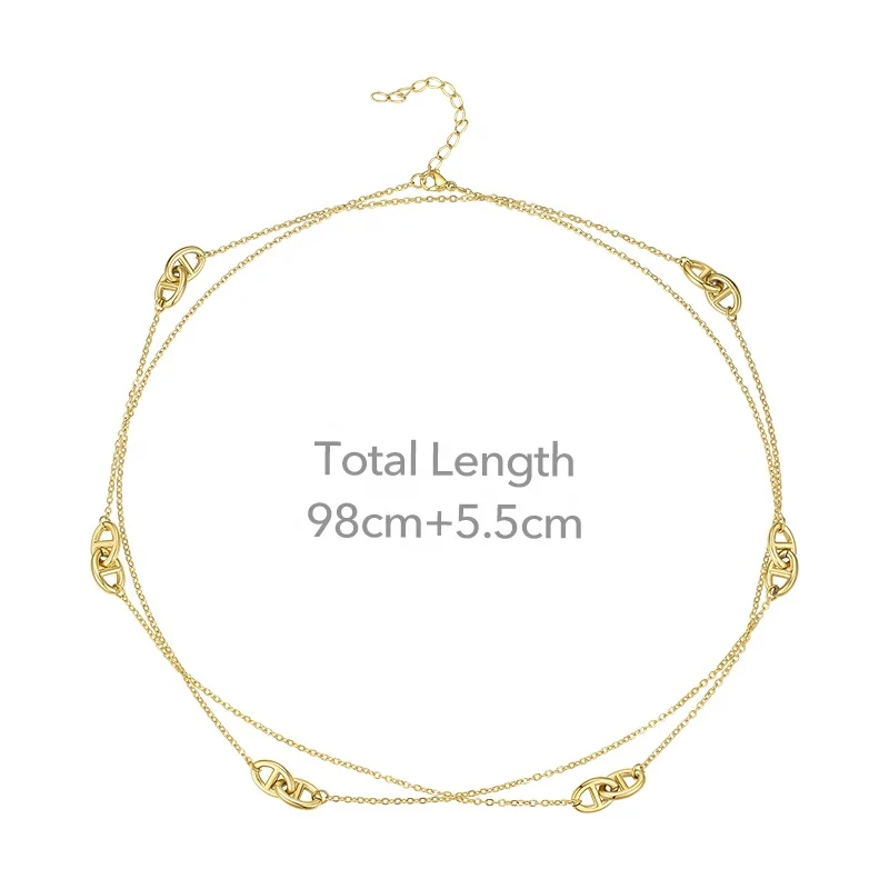 18K Gold Plated Stainless Steel Jewelry Pig Nose Chain Can Double Layer Wear Accessories Necklaces P193060