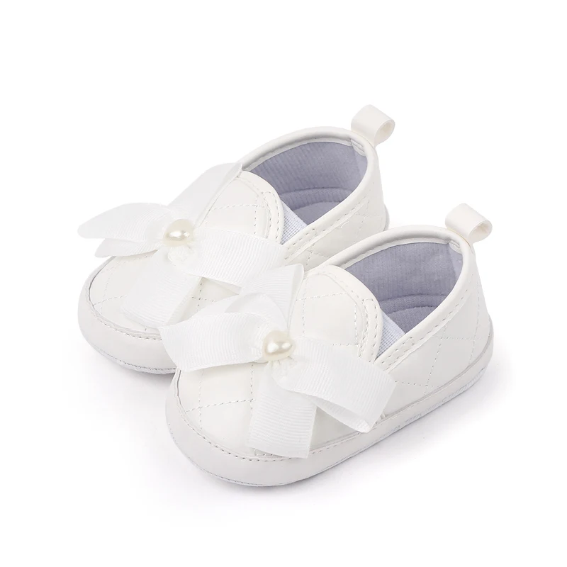 Soft Soled Big Bow Infant Shoes Diamond Check PU Leather Shoes 0-1 Year Old Baby Girls Walking Shoes factory