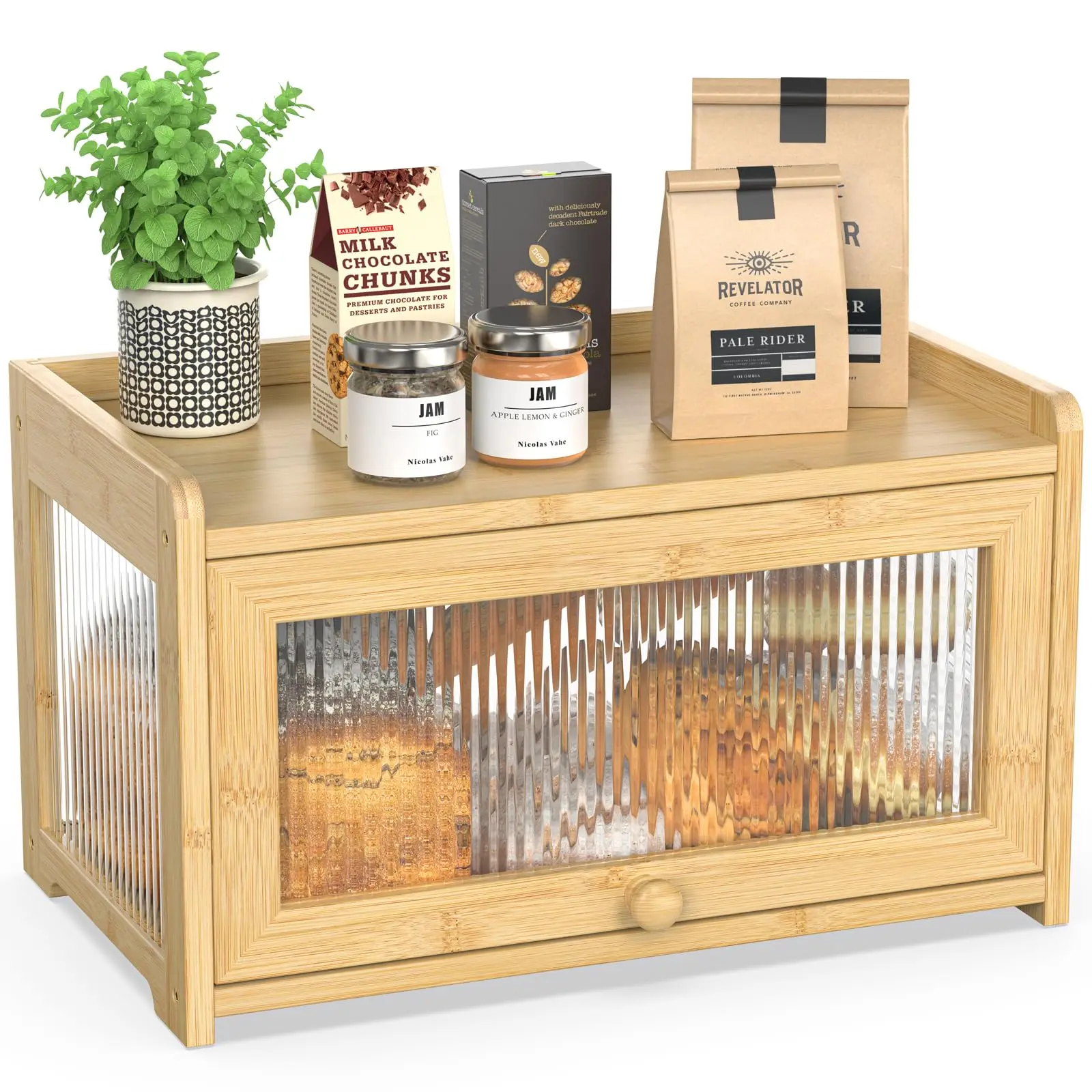 product large capacity bamboo bread box rectangle shape kitchen counters and bread storage containers organizer for kitchen cabinets-6