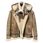 Coat Fluffy Raccoon Fur Collar Shearling Sheepskin Jacket Shearling Coat Men Puff Jacket