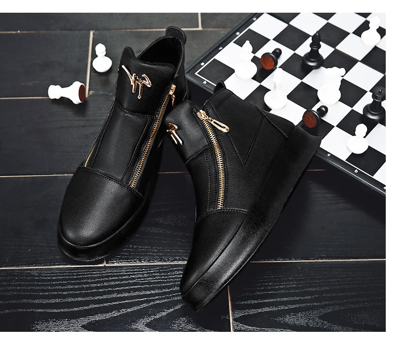 Men's High-top Boots Designer Zip Leather Sneakers White Platform ...