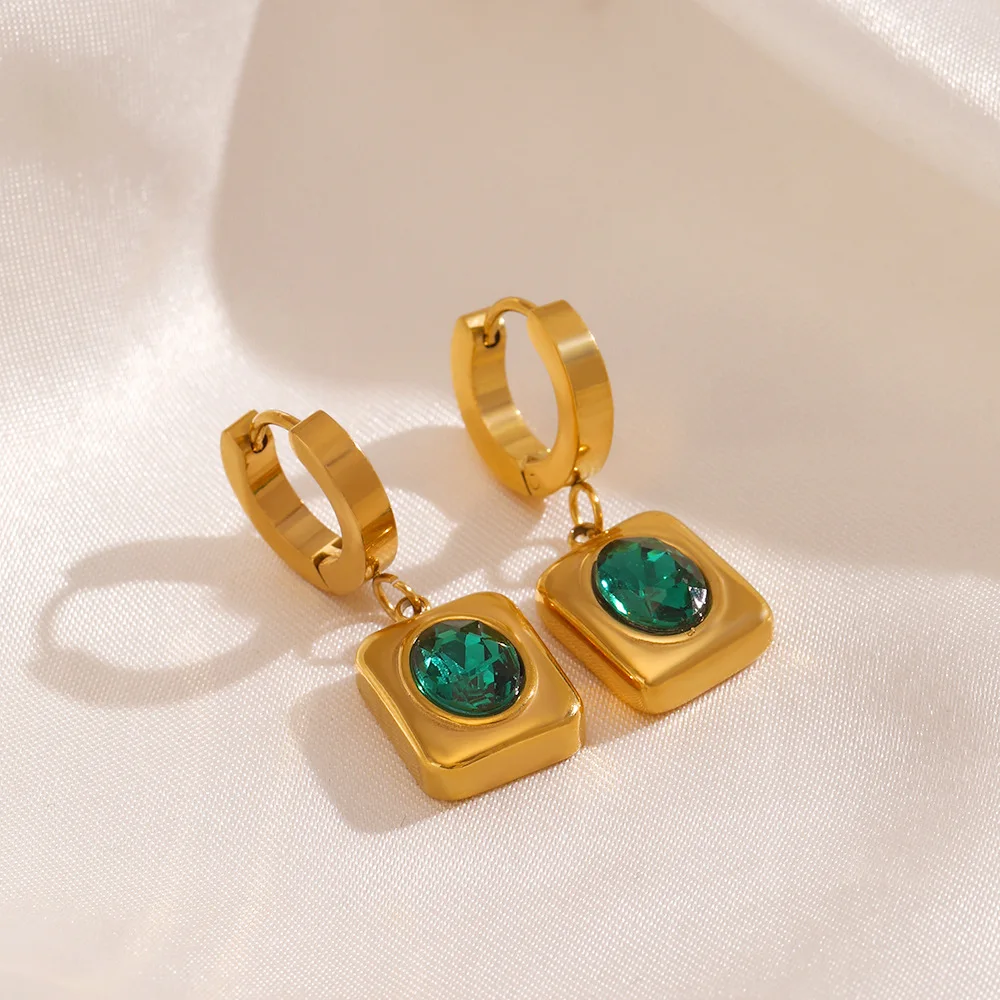 Top Quality Statement 18k Gold Stainless Steel Zircon Drop Earrings Women Geometric Dangle Earrings Jewelry For Gift