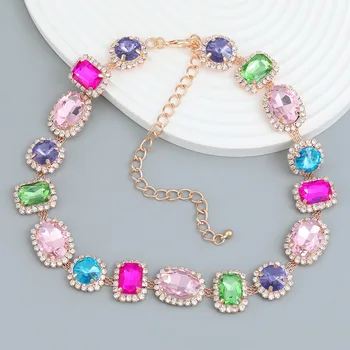 Alloy Exaggerates Full Diamond Female clavicle chain Geometric Glass Rhinestone Banquet Accessories Wholesale necklace