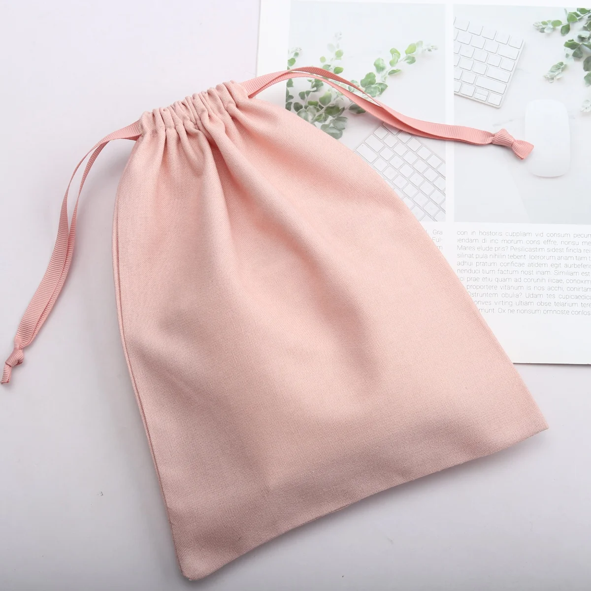 OEM Factory Peach Cotton Linen Drawstring Bag For Handbag Luxury Soild Muslin Gift Dust Shoe Pouch