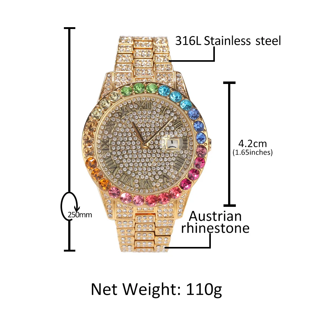 2021 custom new trendy mens man gold bling bling aaa zircon jewelry hip hop full icy diamond moissanite quartz iced out watch