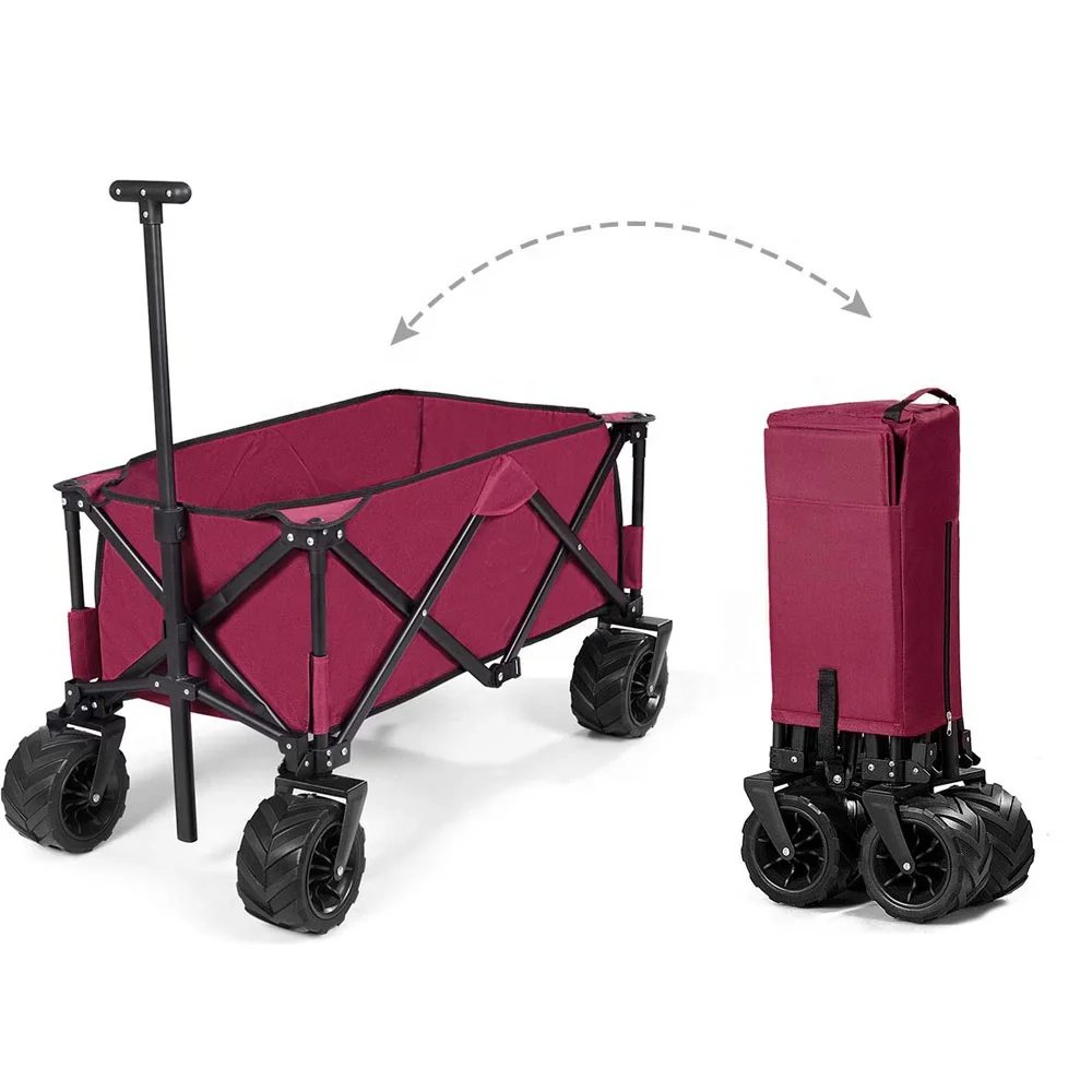 Beach Wagon Foldable Hand Cart Trolley Truck Offroad Coaster Wagon with Removable Canopy Black/Grey SAMAX Folding Camping Cart Garden Trolley Brake and Tail bag