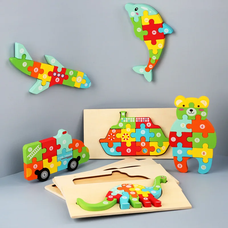 Montessori 3D Jigsaw Puzzle Wood, Jigsaw Puzzles Wooden, Wooden Animal Puzzle For Kids