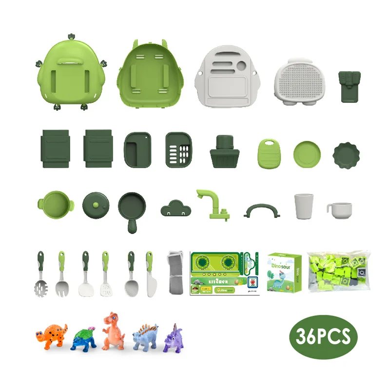 EPT New 3 IN 1 Educational Dinosaurs Kitchen Set Game Pretend Play Preschool Backpack Cooking Toys Kitchen Toys