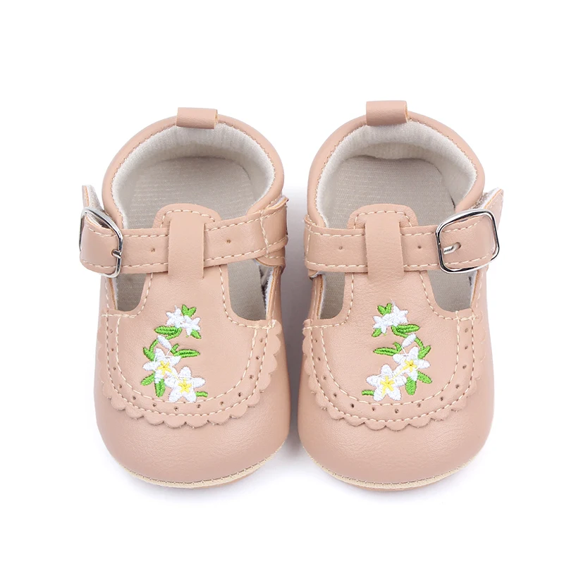 Beautiful Flower Embroidery Soft PU Leather Spring Autumn Baby Toddler Girl Shoes details