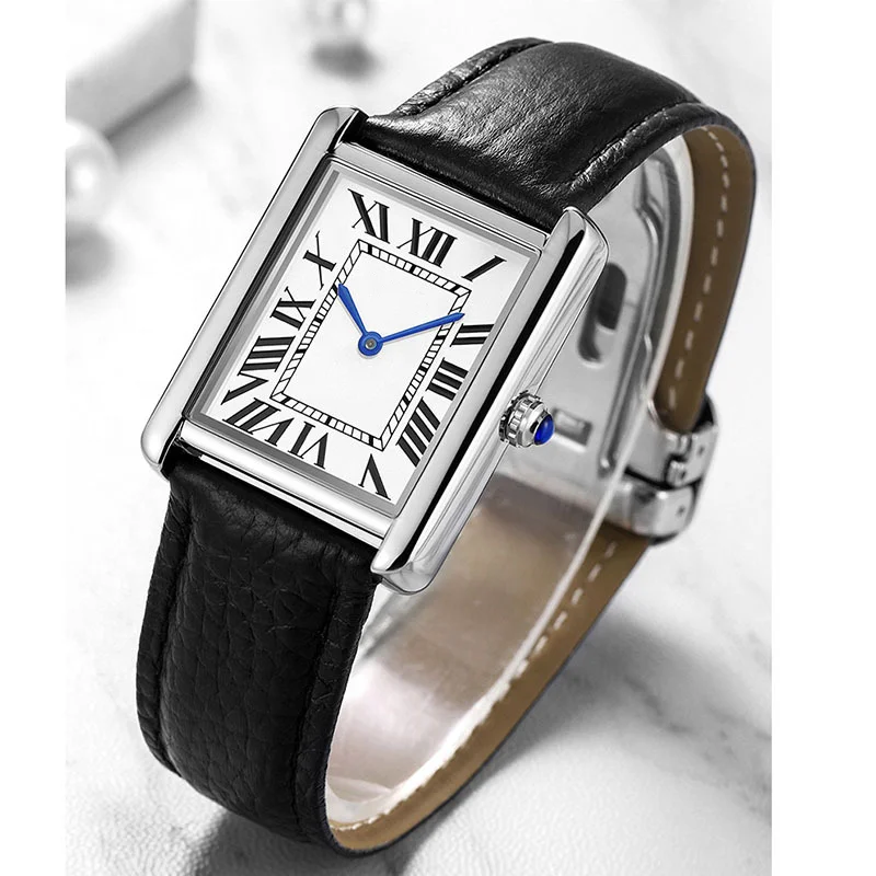 New Vintage Classic Rectangle Shape Dial Leather Strap Luxury Tanks Watches Men Fashion Quartz Sports Men Watches